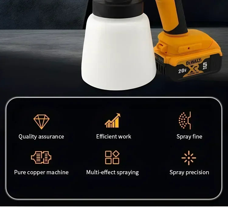 Pistola a spruzzo elettrica senza fili DEWALT da 800 ml — verniciatore portatile ad alta potenza per rivestimenti auto e mobili, aerografo compatibile con batteria DEWALT