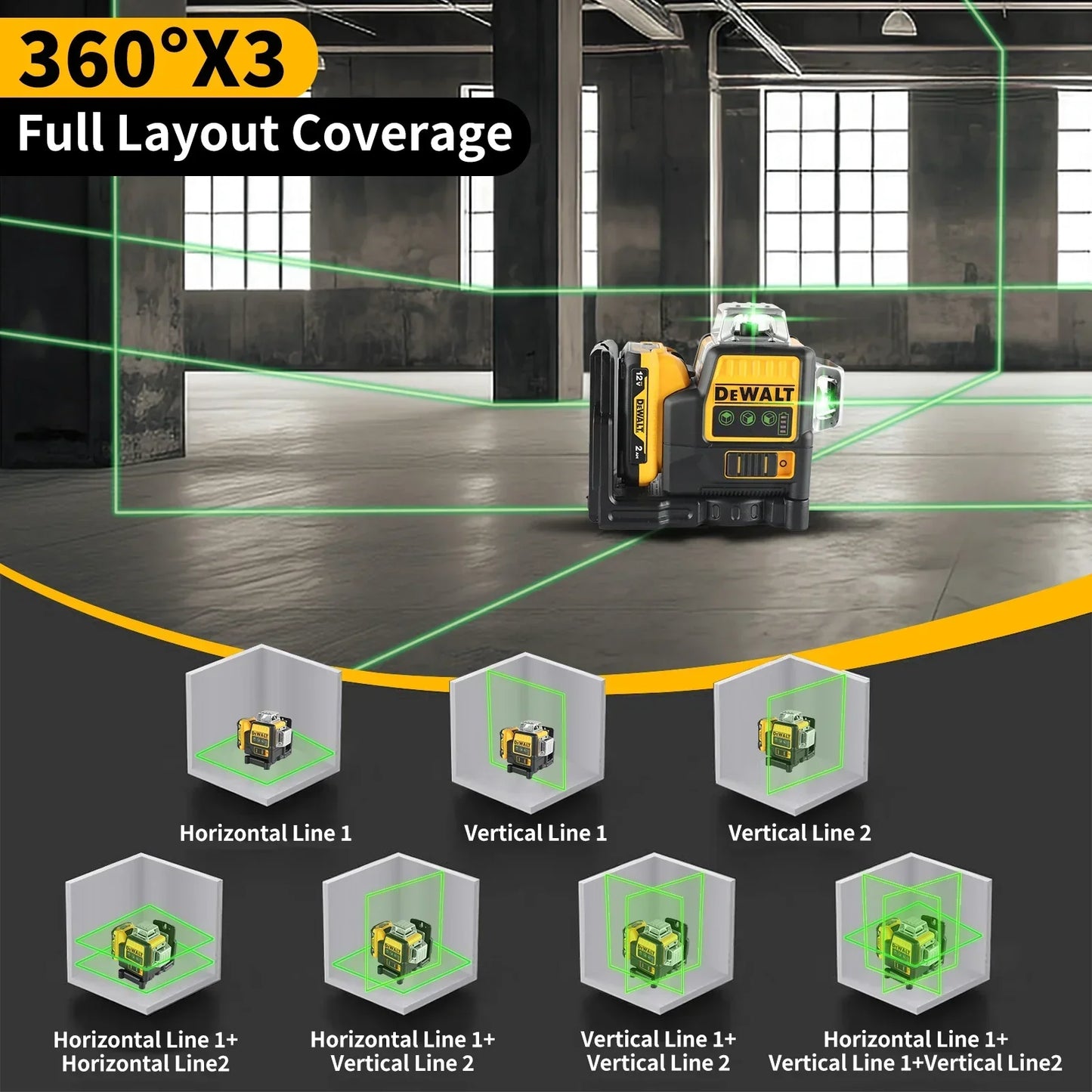 Livella laser DeWalt DW089LG a 360° — strumento di misurazione laser per edilizia, laser professionale con grado di precisione elevato, senza fili/ricaricabile