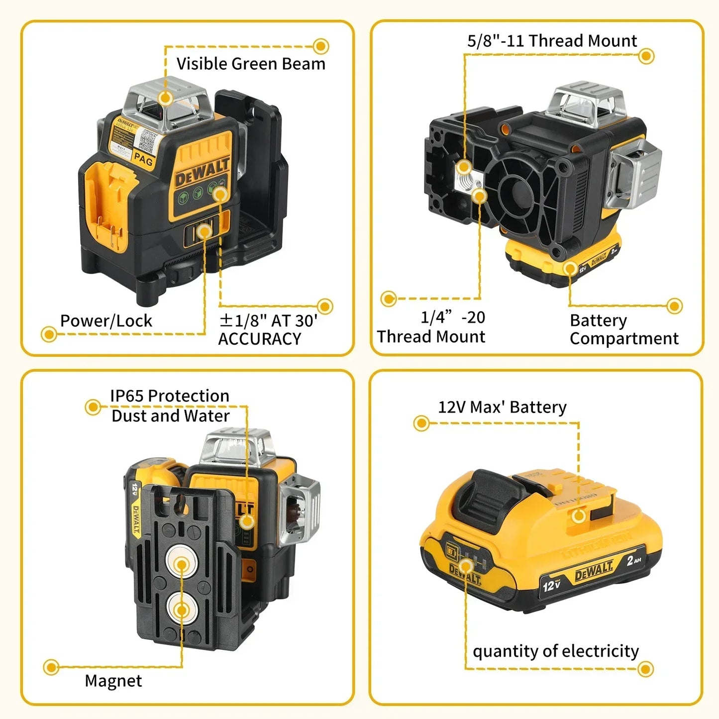 Livella laser DeWalt DW089LG a 360° — strumento di misurazione laser per edilizia, laser professionale con grado di precisione elevato, senza fili/ricaricabile